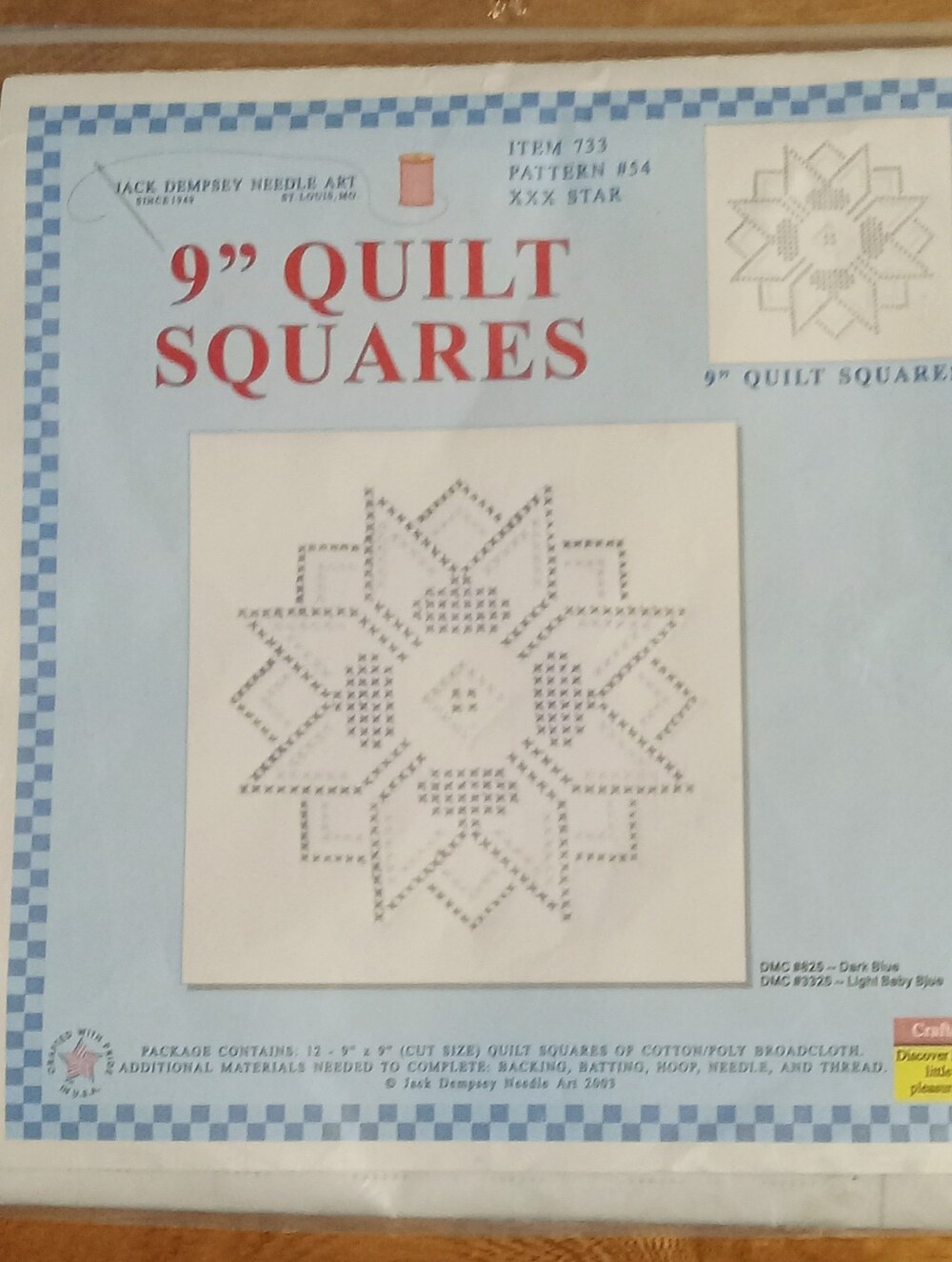 Jack Dempsey 9" Quilt Squares for Embroidery  Star Pattern